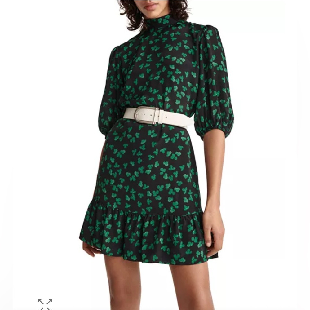 The Kooples Naive Flowers Print Green Mock Neck Dress US 4